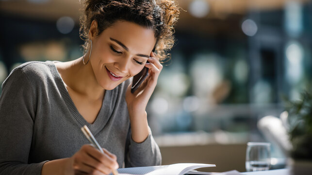 Working parent making notes during device call faceless mother defocused background multitasking scene professional communication moment remote employment visualization with