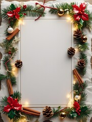 christmas frame with fir branches and cones