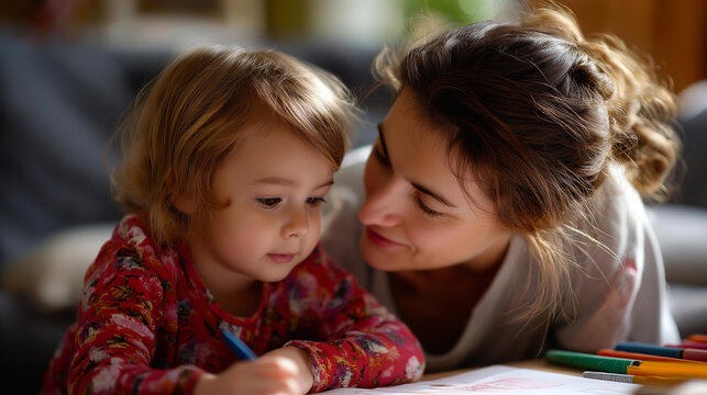 Parent and youngster bonding at residence while engaging in educational activities faceless mother daughter defocused sofa background fostering parent child relationship