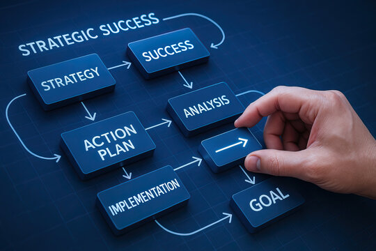 Strategic success strategy success analysis action plan implementation goal business management workflow diagram planning process