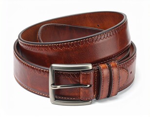 Brown Leather Belt with Double Prong Buckle – Stitched Formal Accessory