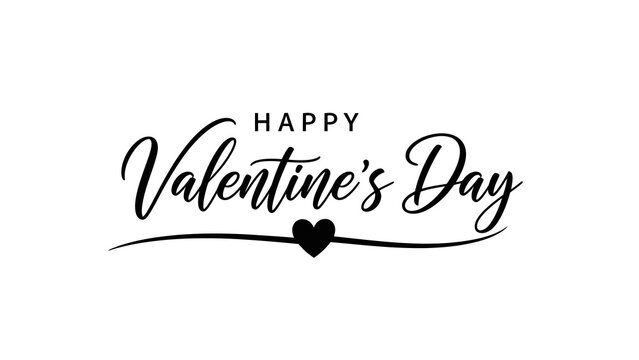 A black and white graphic with the text 'HAPPY Valentine's Day' in an elegant script font, featuring a small heart icon below the text.