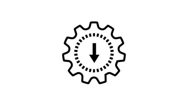 Simple black outline icon of a gear with a dotted circle and a downward pointing arrow inside representing download or reduction