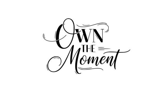 Own the Moment inspirational lettering design for motivational posters and social media, encouraging positive vibes and seizing opportunities today