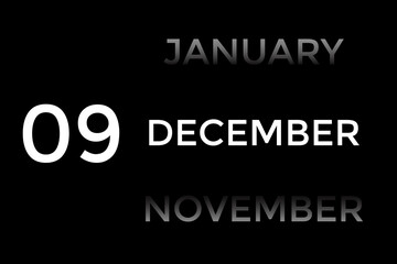 December 9 calendar with black background