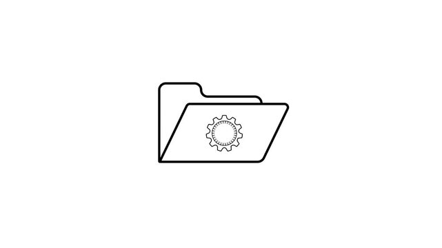 Simple black line art icon of a folder with a gear symbol inside representing settings or configuration options