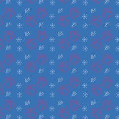 Christmas gift pattern, snowflake, angel, pine branch, spruce branch, festive wrapping presents background, winter holiday decoration design