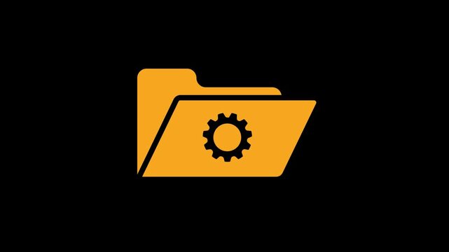 Orange folder icon with a black gear symbol inside representing settings or configuration options on a black background