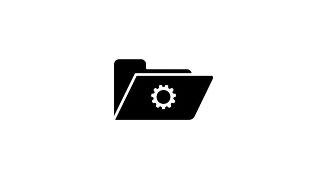 Black icon of a folder with a gear symbol inside representing settings or configuration options for data management