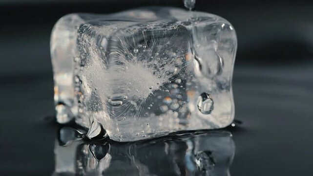 Dynamic interplay of natural light refracting and reflecting through translucent ice, creating mesmerizing visual effects and vibrant spectral shifts across the surface.