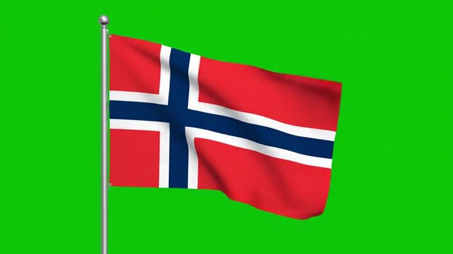 Waving Flag of Norway on Green Screen Background, National Symbol of Norwegian Country 4k Video