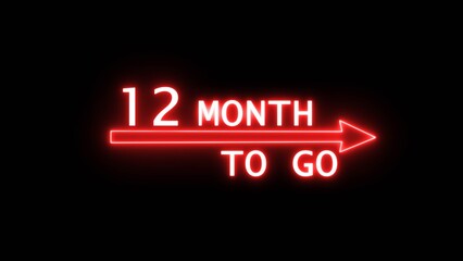 Neon 12-month illustration number. Counting 12-month text.