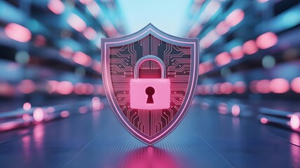 Secure your digital world with this stunning cyber shield and padlock, representing robust online protection and data integrity against modern threats.