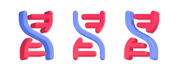 3d rendering ikon DNA in red and blue color 