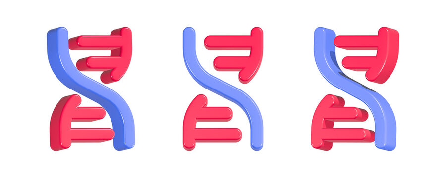3d rendering ikon DNA in red and blue color 