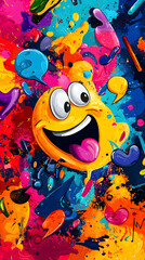 adorable emoji seamless wallpaper design Vibrant smiley face with colorful splashes. kawaii smiley face digital background pastel cute emoji pattern for phone wallpaper