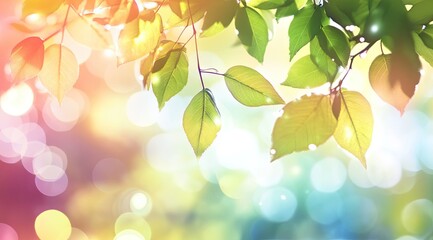 Obraz premium Fresh leaves in sunlit bokeh