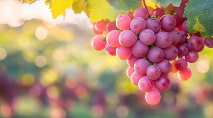 Pink grapes cluster on vine, sunlight (2)