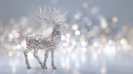 Sparkling Silver Glitter Reindeer Ornament