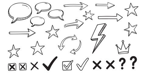 Doodle sketch hand drawn elements set Vector