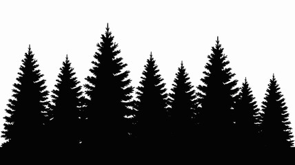 Obraz premium Pine forest tree line silhouette, evergreen landscape vector background