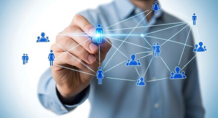 Hand Connecting People in Network with Pen Creating Social Connections