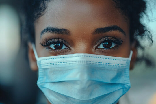 Generative AI image of a teacher doctor medical worker in medical mask standing in classroom during pandemic