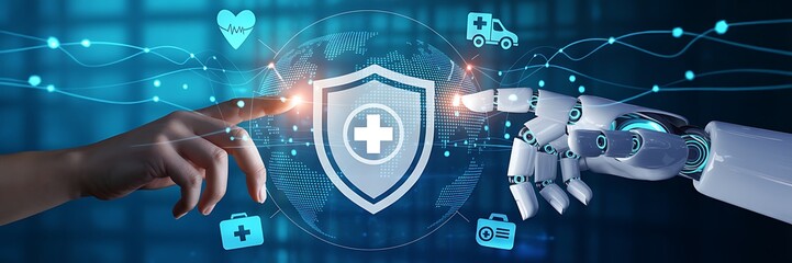 Healthcare Technology Artificial Intelligence and Robotics for Medical Future concept