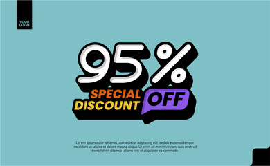 95% Off Sale logotype Special Discount Promotion Template with Pop Art blue Background