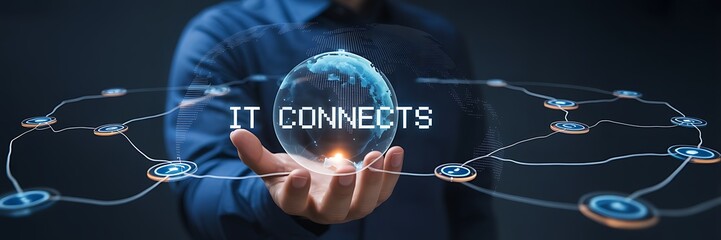 Information Technology Connects Global Network Hand Holding Digital World