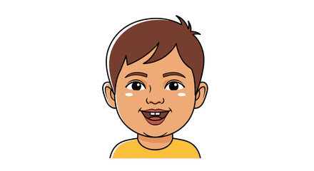 Obraz premium Cartoon boy with brown hair and a yellow shirt smiling.