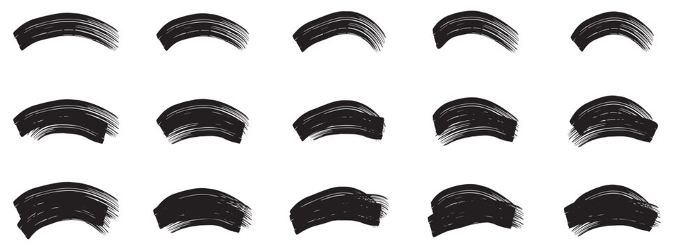 Black ink brush strokes vector set. Brush stroke. Black paintbrush. Grange marker texture. Thick paint shapes, long highlight banners, ink brushes.
