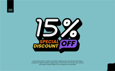 15% Off Sale logotype Special Discount Promotion Template with Pop Art blue Background
