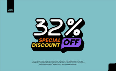 Naklejka premium 32% Off Sale logotype Special Discount Promotion Template with Pop Art blue Background
