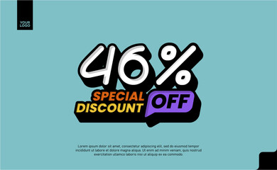 46% Off Sale logotype Special Discount Promotion Template with Pop Art blue Background