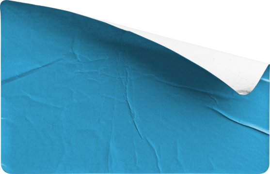 Torn and Wrinkled Blue Sticker Peeling Back isolated on transparent background
