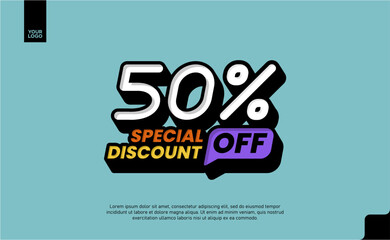 50% Off Sale logotype Special Discount Promotion Template with Pop Art blue Background