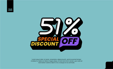 51% Off Sale logotype Special Discount Promotion Template with Pop Art blue Background