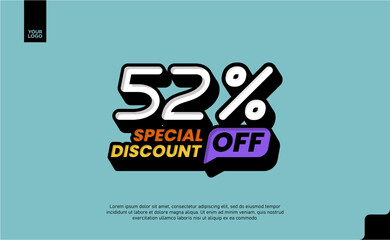 52% Off Sale logotype Special Discount Promotion Template with Pop Art blue Background