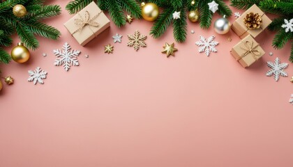 Festive holiday gift arrangement christmas celebration decorative image joyful environment overhead view seasonal spirit