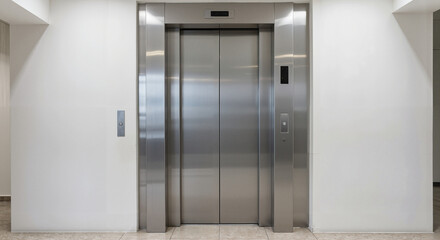 Modern elevator doors in a bright interior hallway  