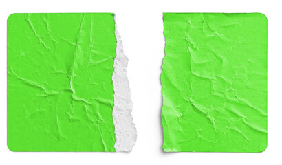 Torn Green Paper Sticker Split into Two Halves