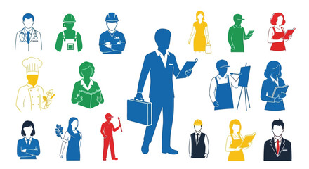 Fototapeta premium Diverse Professions - A Colorful Array of Career Icons Representing Various Occupations.