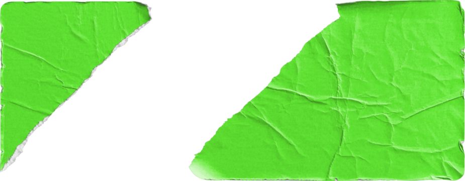 Green Torn Sticker in Two Pieces isolated on transparent background