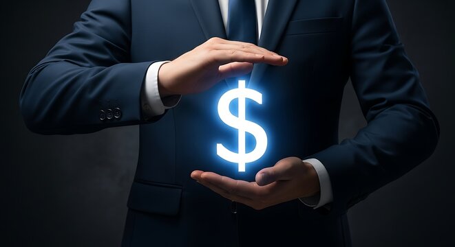 Protecting finances and wealth businessman safeguarding dollar symbol concept shot - Powered by Adobe