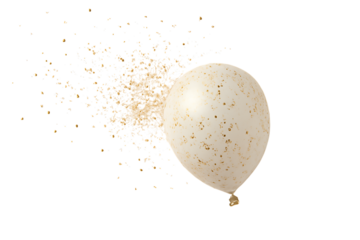 Balloon, white with gold flecks bursting into confetti, cutout, PNG isolated on white or transparent background