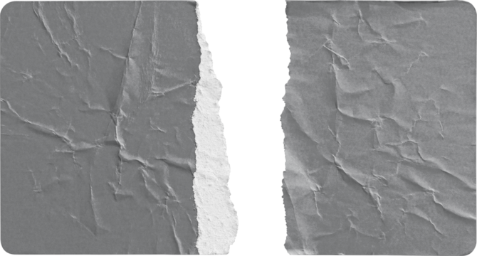 Torn Grey Paper Sticker Split into Two Halves isolated on transparent background