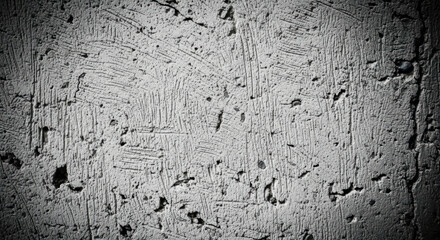 Fototapeta premium Rough scratched concrete wall texture with distressed grey surface and dark vignette creating a grunge background concept.