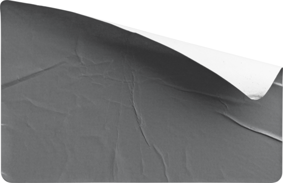 Torn and Wrinkled Grey Sticker Peeling Back isolated on transparent background