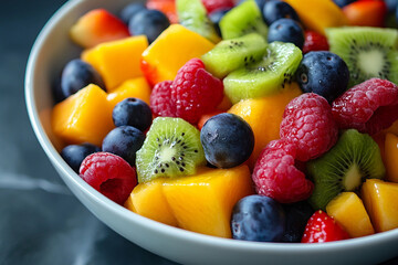 Obraz premium Generative AI illustration of a mix of fresh, ripe and juicy organic fruits, natural food, healthy lifestyle